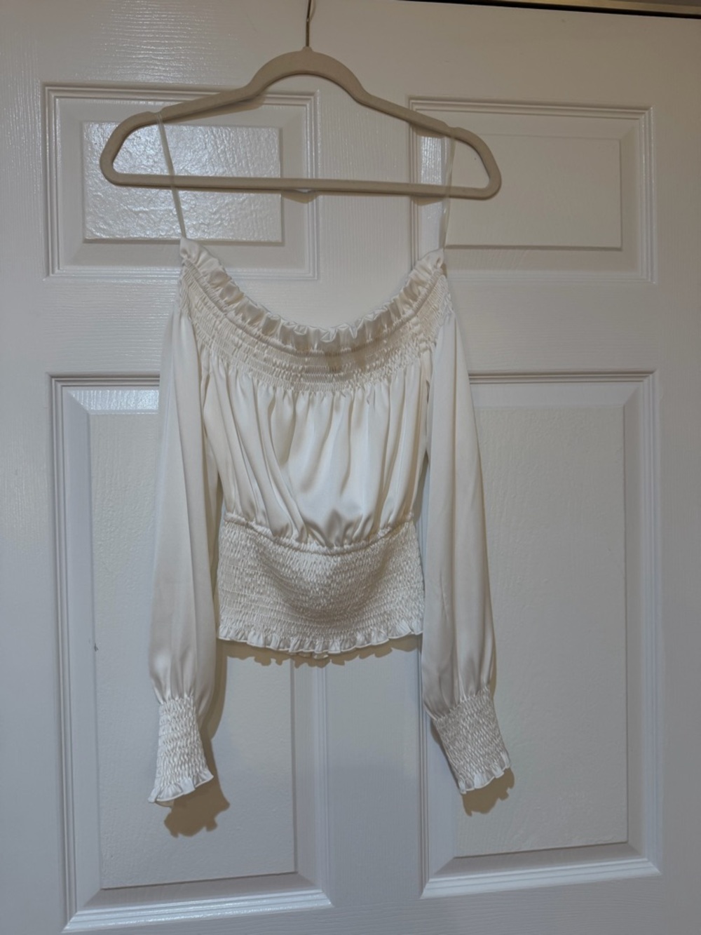 Bar III Cream Off-Shoulder Smocked Waist Blouse